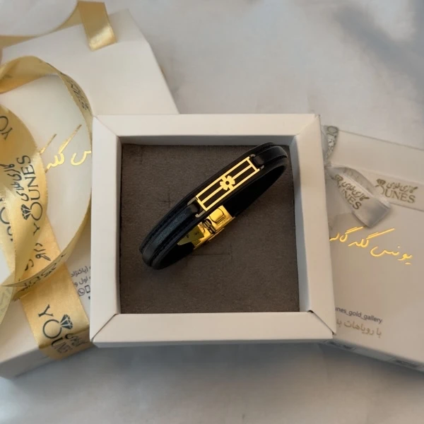 تصویر دوم دستبند طلا چرم مردانه L159